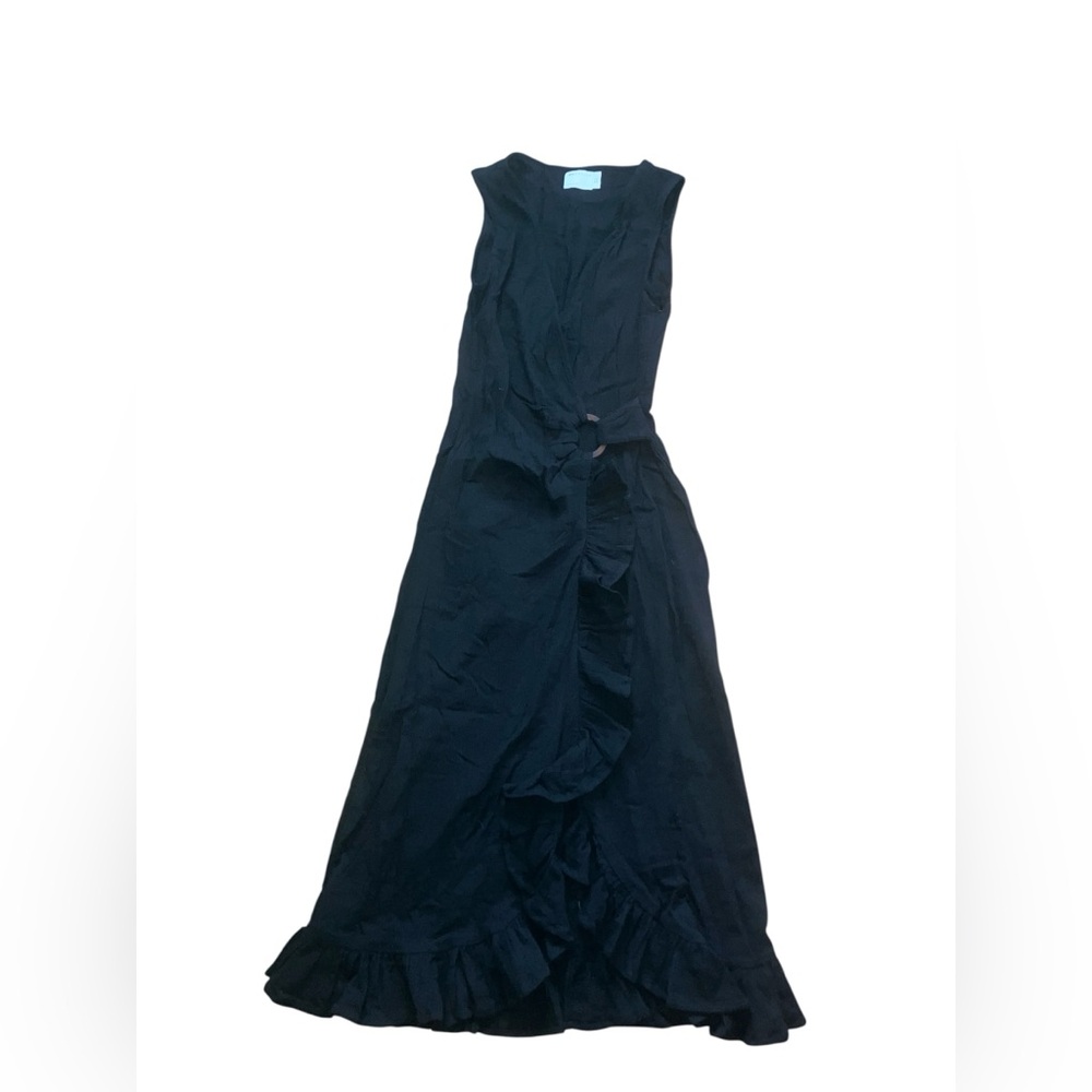 ASOS Design Womens Black O-Ring Side Ruffle Midi Dress